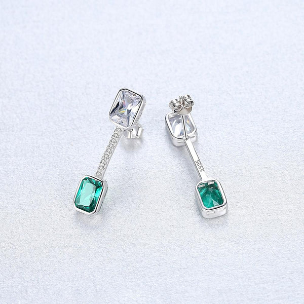 Sterling Silver Emerald and CZ Dangle Earrings - Enumu