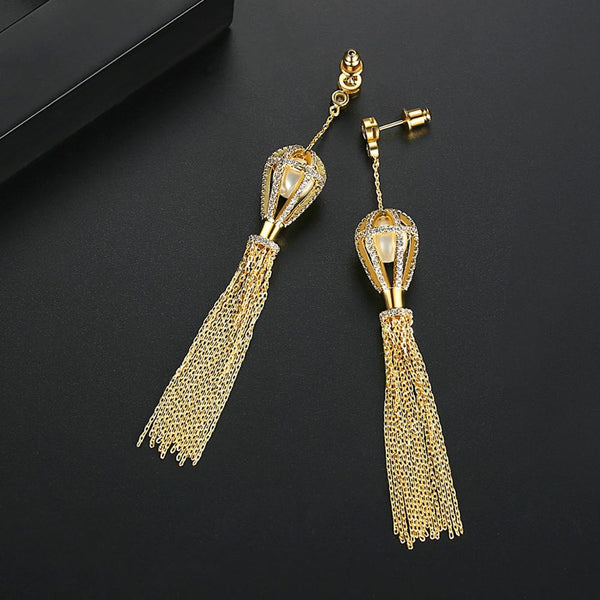 YGP Bird Cage Pearl Long Dangle Earrings - Enumu