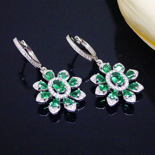 Pure 92.5 Sterling Silver Emerald Dangle Earrings - Enumu