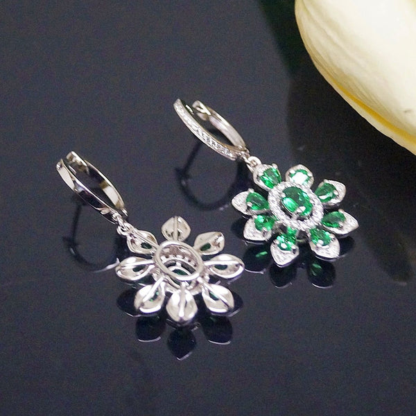 Pure 92.5 Sterling Silver Emerald Dangle Earrings - Enumu