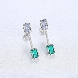 Sterling Silver Emerald and CZ Dangle Earrings - Enumu