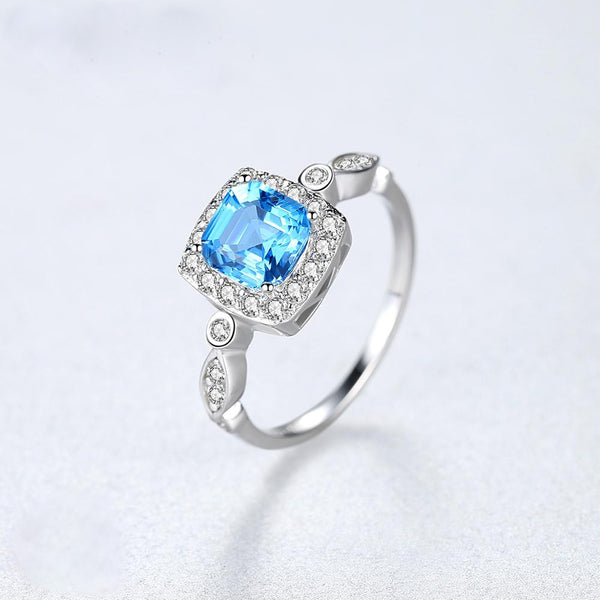 Pure 92.5 Sterling Silver Blue Topaz Ring - Enumu