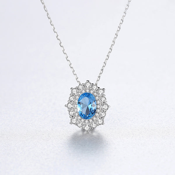 92.5 Sterling Silver Blue Topaz Pendant with Chain - Enumu