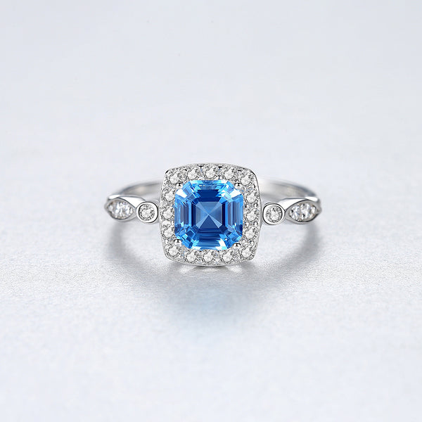Pure 92.5 Sterling Silver Blue Topaz Ring - Enumu