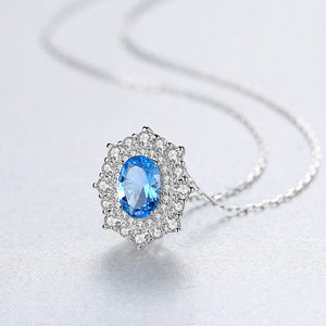 92.5 Sterling Silver Blue Topaz Pendant with Chain - Enumu