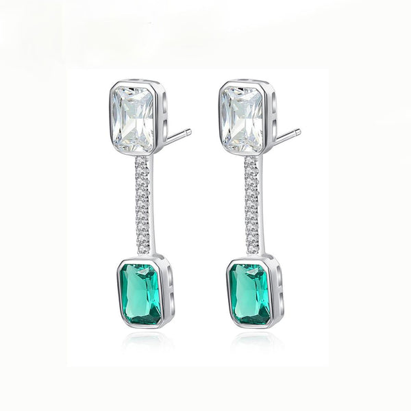 Sterling Silver Emerald and CZ Dangle Earrings - Enumu