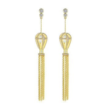 YGP Bird Cage Pearl Long Dangle Earrings - Enumu