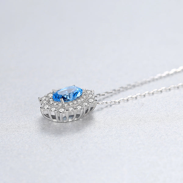 92.5 Sterling Silver Blue Topaz Pendant with Chain - Enumu