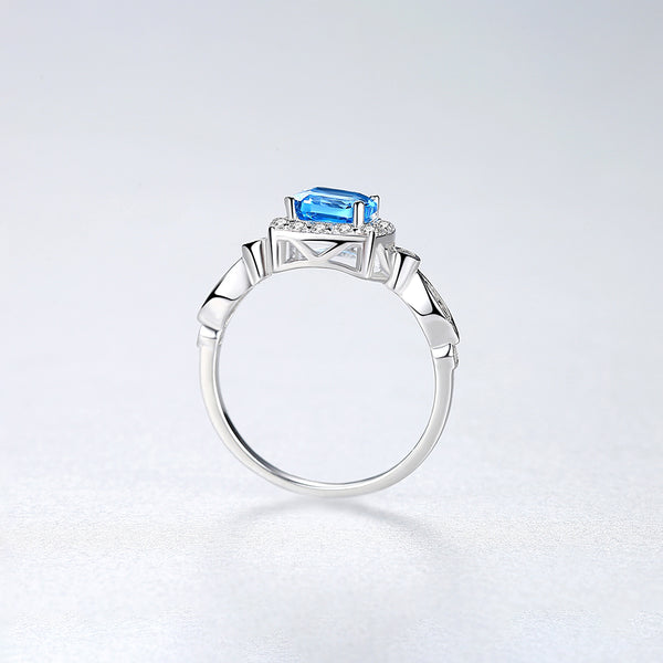 Rectangle Bezel Set Blue Topaz Ring, 14K