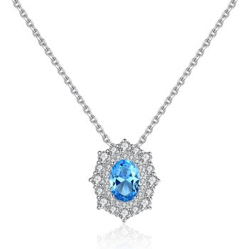 92.5 Sterling Silver Blue Topaz Pendant with Chain - Enumu