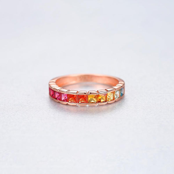 Pure 92.5 Sterling Silver Single Line YGP Ruby Citrine Multi Shade Ring - Enumu