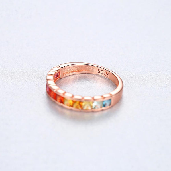 Pure 92.5 Sterling Silver Single Line YGP Ruby Citrine Multi Shade Ring - Enumu