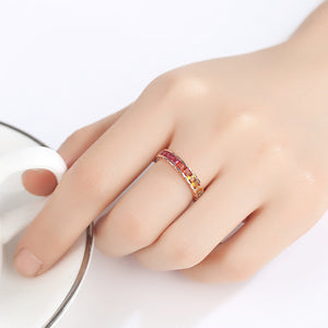 Pure 92.5 Sterling Silver Single Line YGP Ruby Citrine Multi Shade Ring - Enumu