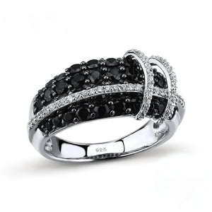 Sterling Silver Black Sapphire & CZ Ring - Enumu