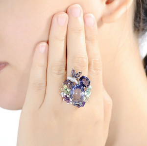 Pure 92.5 Sterling Silver Amethyst Huge Ring - Enumu