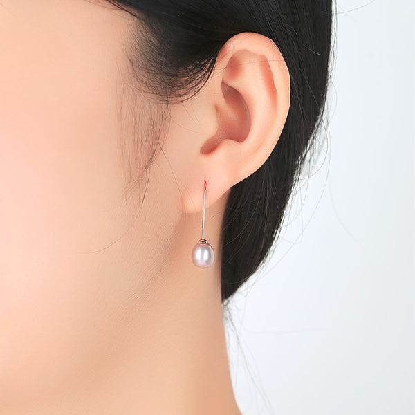 Pure 92.5 Sterling Silver Natural Pearl Dangle Earrings - Enumu