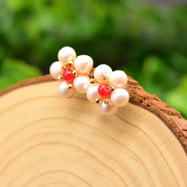 Pure Sterling Silver Pearl Watermelon Stone Studs - Enumu