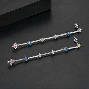Multi Color Stone Long Dangle Earrings - Enumu