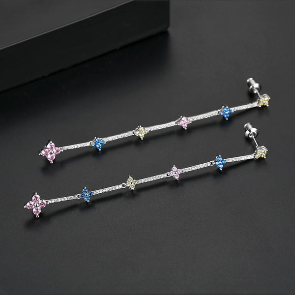 Multi Color Stone Long Dangle Earrings - Enumu