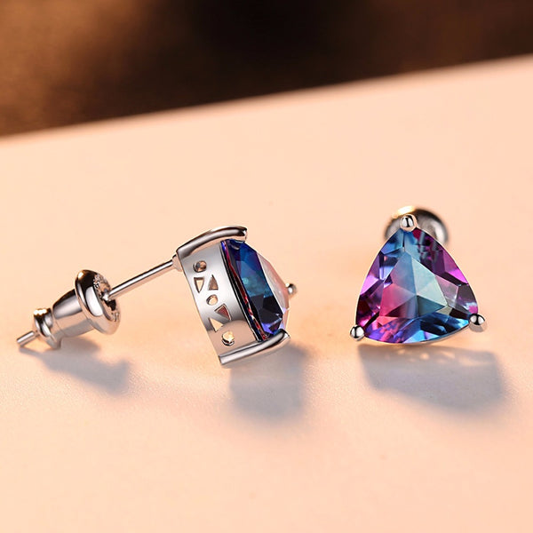 Sterling Silver Rainbow  Fire Mystic Topaz Studs - Enumu