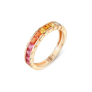 Pure 92.5 Sterling Silver Single Line YGP Ruby Citrine Multi Shade Ring - Enumu