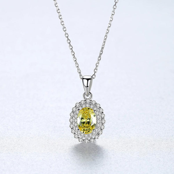 92.5 Sterling Silver Citrine Pendant with Chain - Enumu