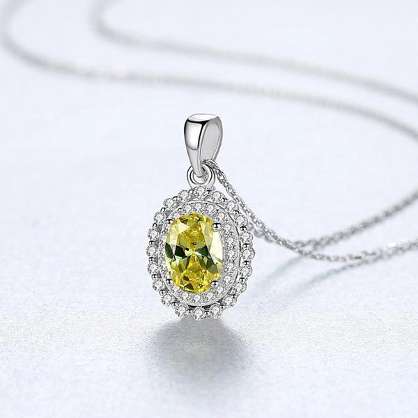 92.5 Sterling Silver Citrine Pendant with Chain - Enumu