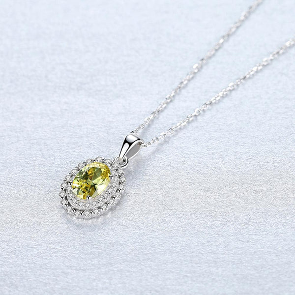 92.5 Sterling Silver Citrine Pendant with Chain - Enumu