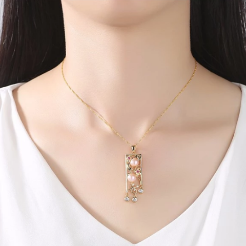 Sterling Silver Gold plated Natural Pearl Pendant with Chain - Enumu