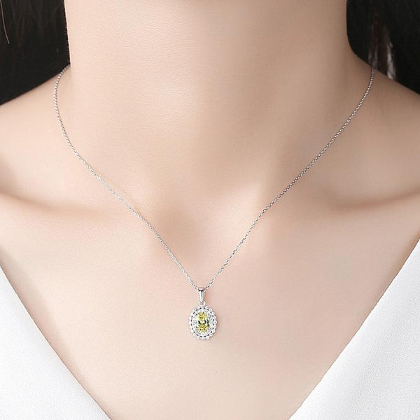 92.5 Sterling Silver Citrine Pendant with Chain - Enumu