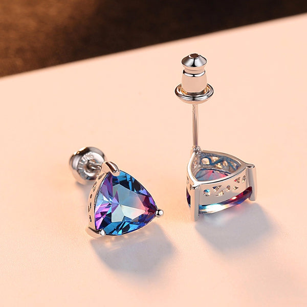 Sterling Silver Rainbow  Fire Mystic Topaz Studs - Enumu