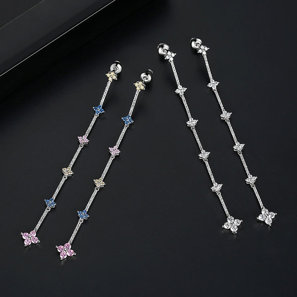 Multi Color Stone Long Dangle Earrings - Enumu