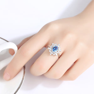 Pure 92.5 Sterling Silver Blue Topaz & CZ Ring - Enumu