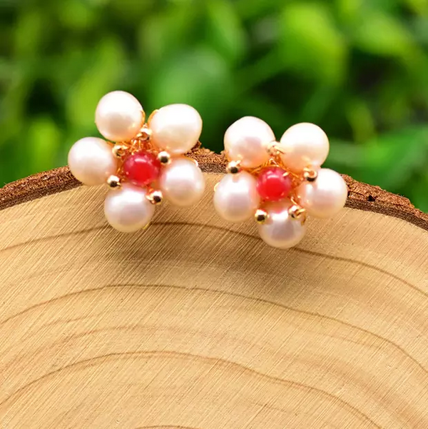 Pure Sterling Silver Pearl Watermelon Stone Studs - Enumu