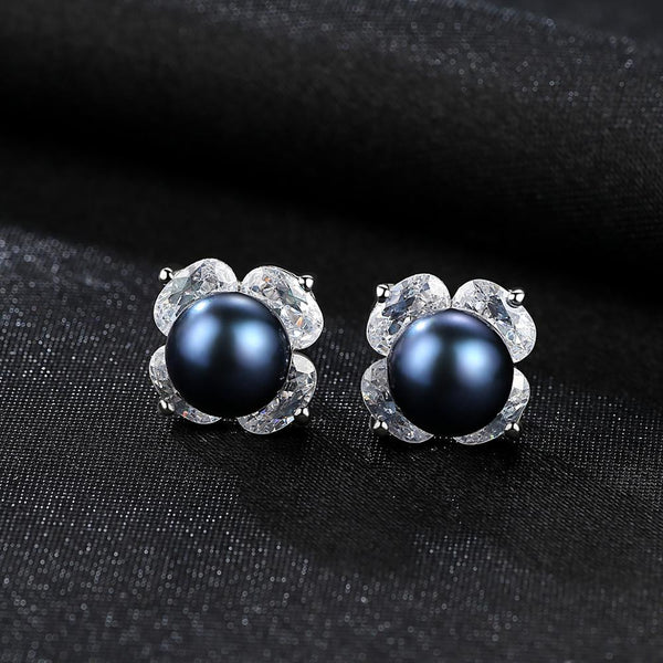 Sterling Silver Black Pearl Studs - Enumu