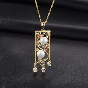 Sterling Silver Gold plated Natural Pearl Pendant with Chain - Enumu