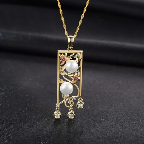 Sterling Silver Gold plated Natural Pearl Pendant with Chain - Enumu