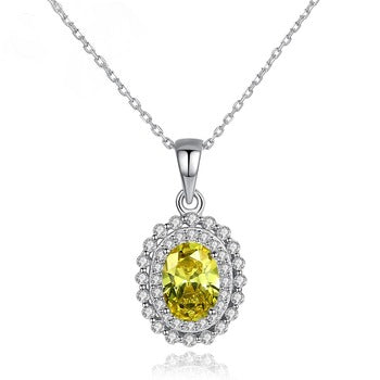 92.5 Sterling Silver Citrine Pendant with Chain - Enumu