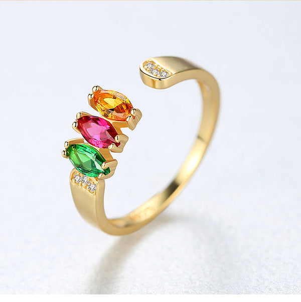 Sterling Silver Adjustable Gold plated Multi Gem Stone Ring - Enumu