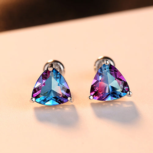 Sterling Silver Rainbow  Fire Mystic Topaz Studs - Enumu