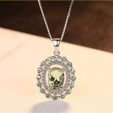 Sterling Silver Peridot Pendant with Chain - Enumu