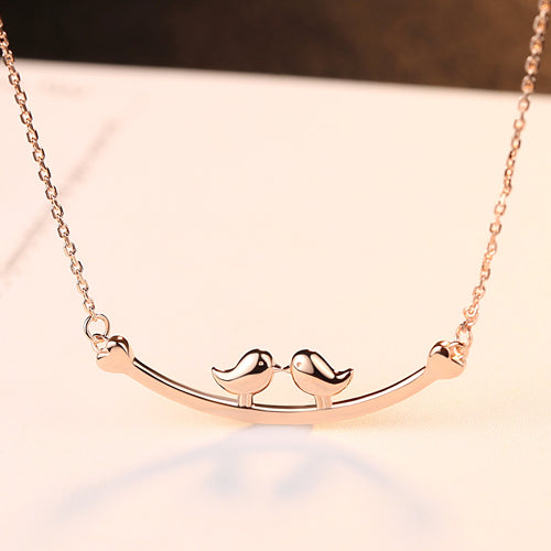 Sterling Silver Birds in Love Pendant with Chain - Enumu