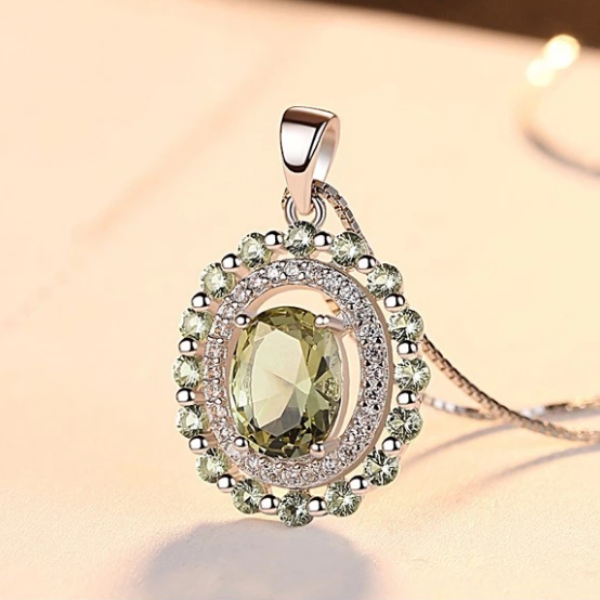 Sterling Silver Peridot Pendant with Chain - Enumu