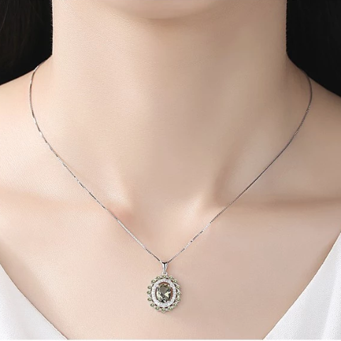 Sterling Silver Peridot Pendant with Chain - Enumu