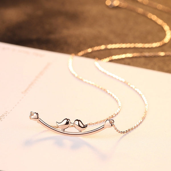 Sterling Silver Birds in Love Pendant with Chain - Enumu