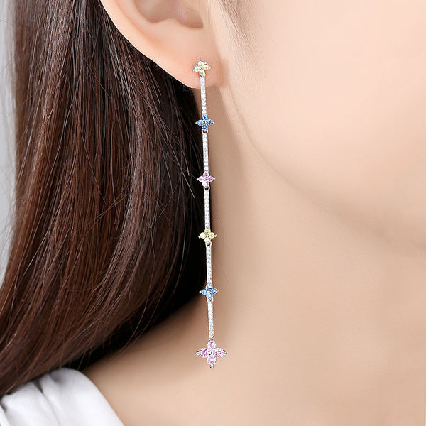 Multi Color Stone Long Dangle Earrings - Enumu