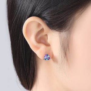 Sterling Silver Rainbow  Fire Mystic Topaz Studs - Enumu