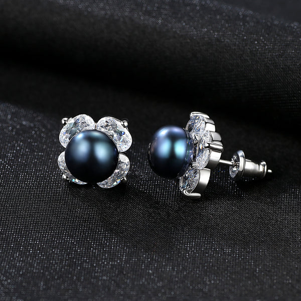 Sterling Silver Black Pearl Studs - Enumu