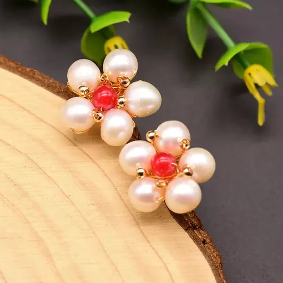 Pure Sterling Silver Pearl Watermelon Stone Studs - Enumu