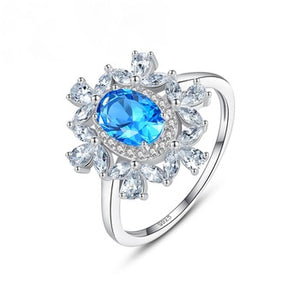 Pure 92.5 Sterling Silver Blue Topaz & CZ Ring - Enumu